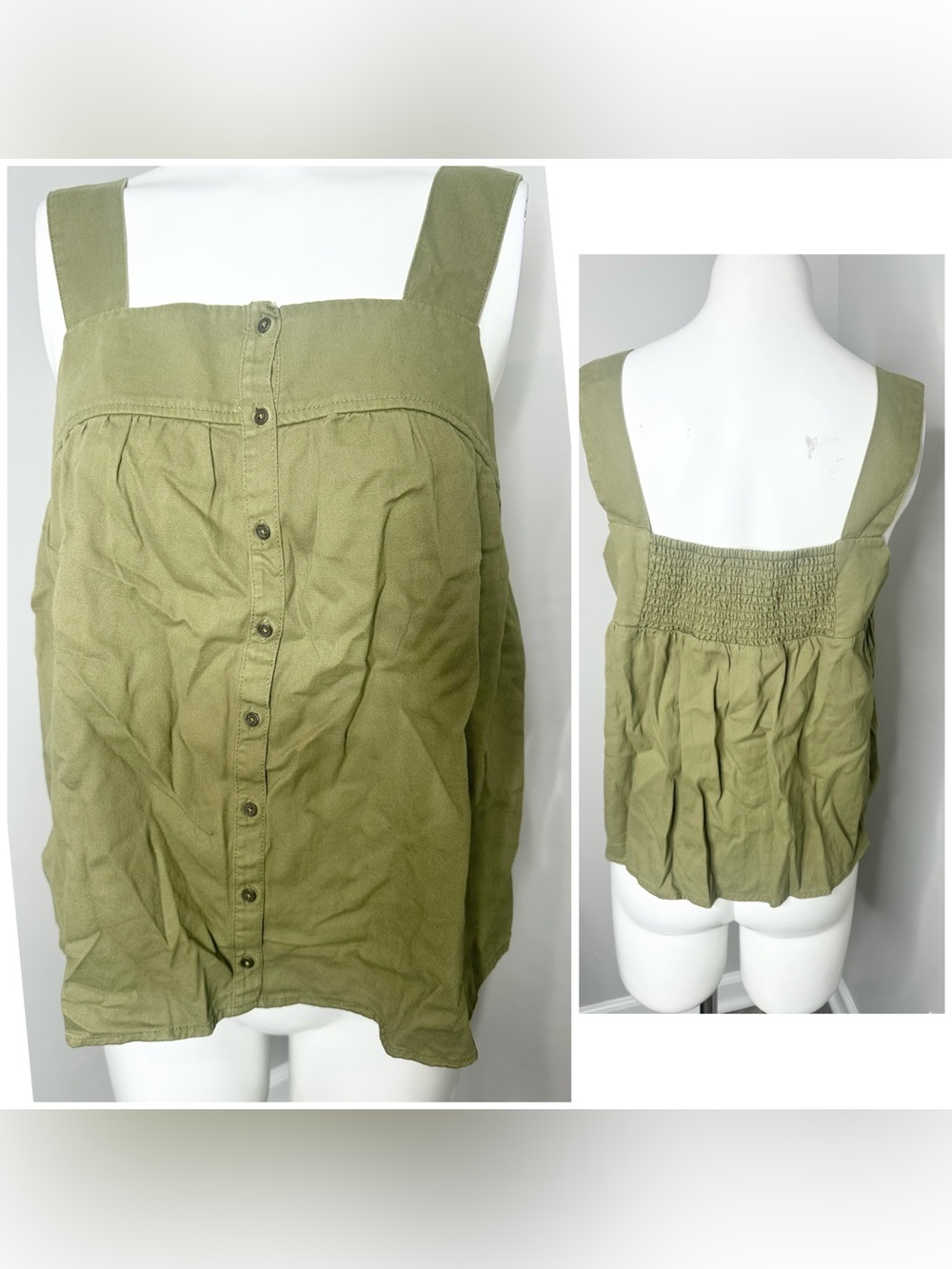 Old Navy Olive Green Square-Neck Button Front Top- m